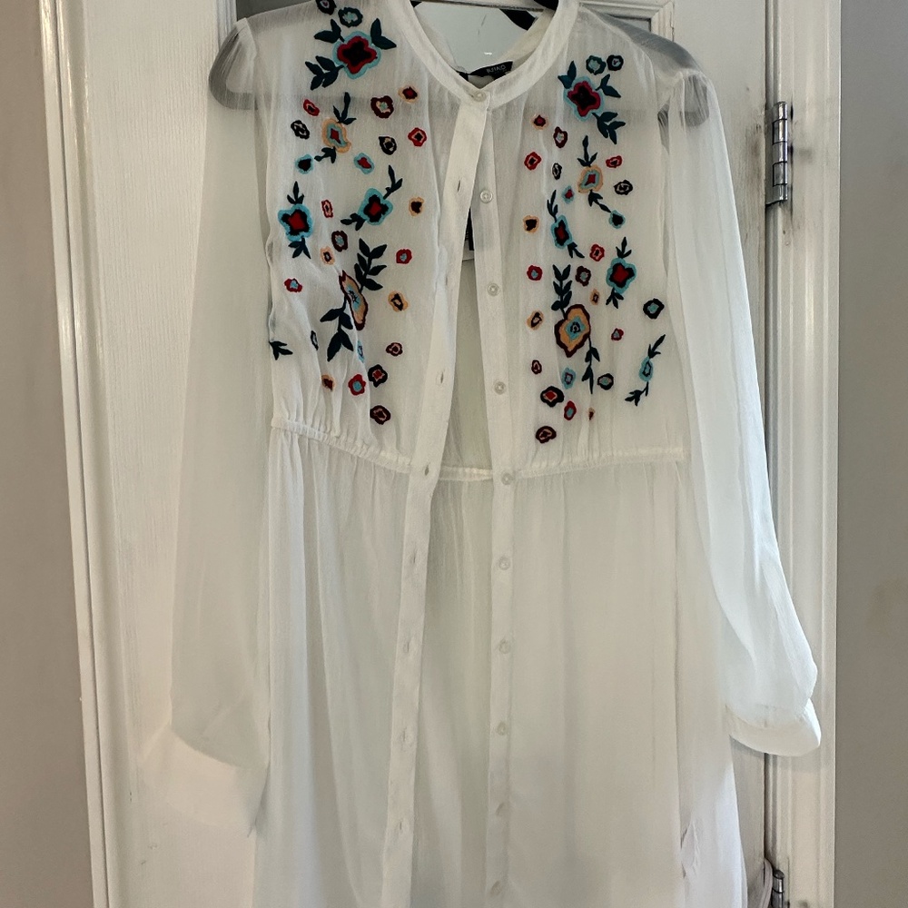 NWT Buffalo David Edition High Neck Floral Embroidered Sheer Top